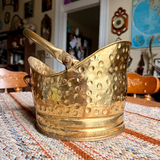 Vintage Hand Made in England Hammered Brass Coal Scuttle Bucket / Planter