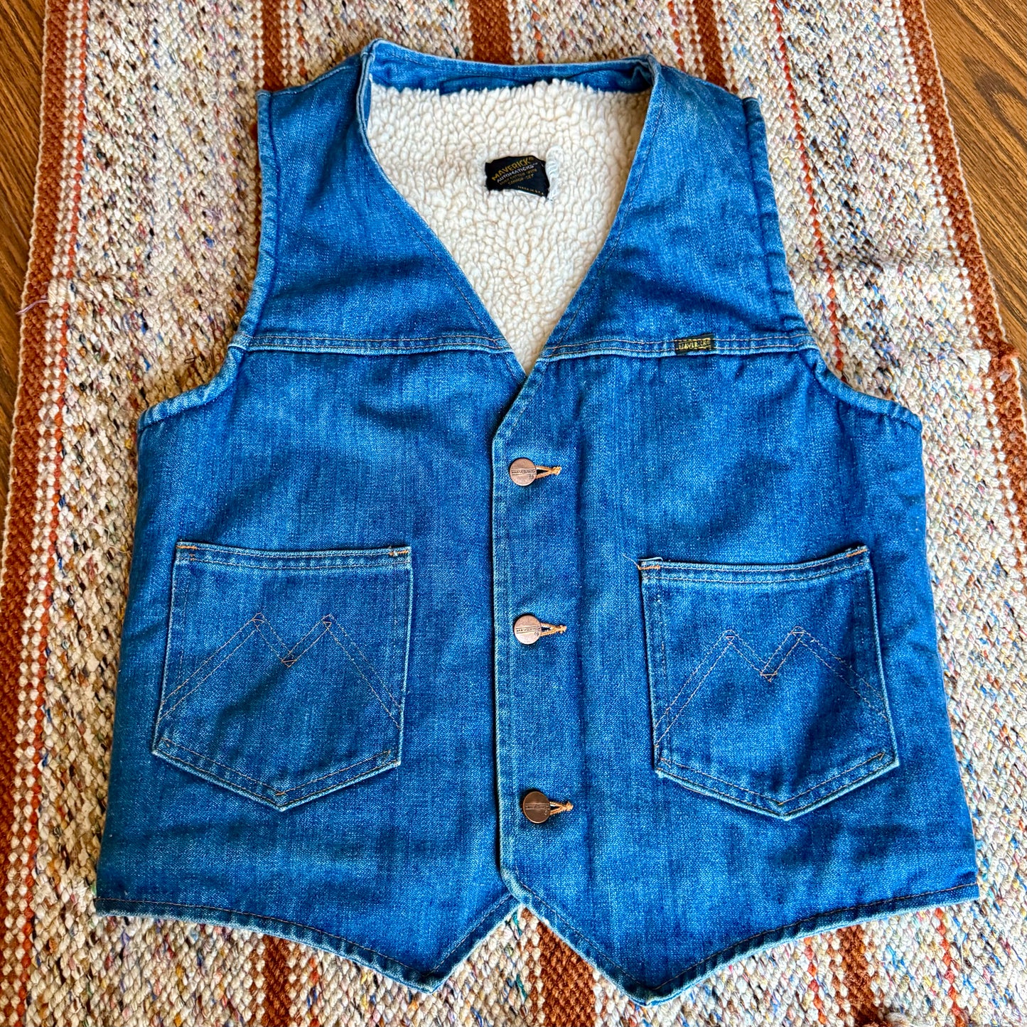 Maverick Automaticks Vintage 70s Blue Denim Sherpa Lined Vest