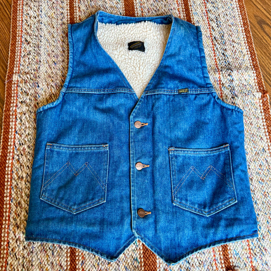 Maverick Automaticks Vintage 70s Blue Denim Sherpa Lined Vest