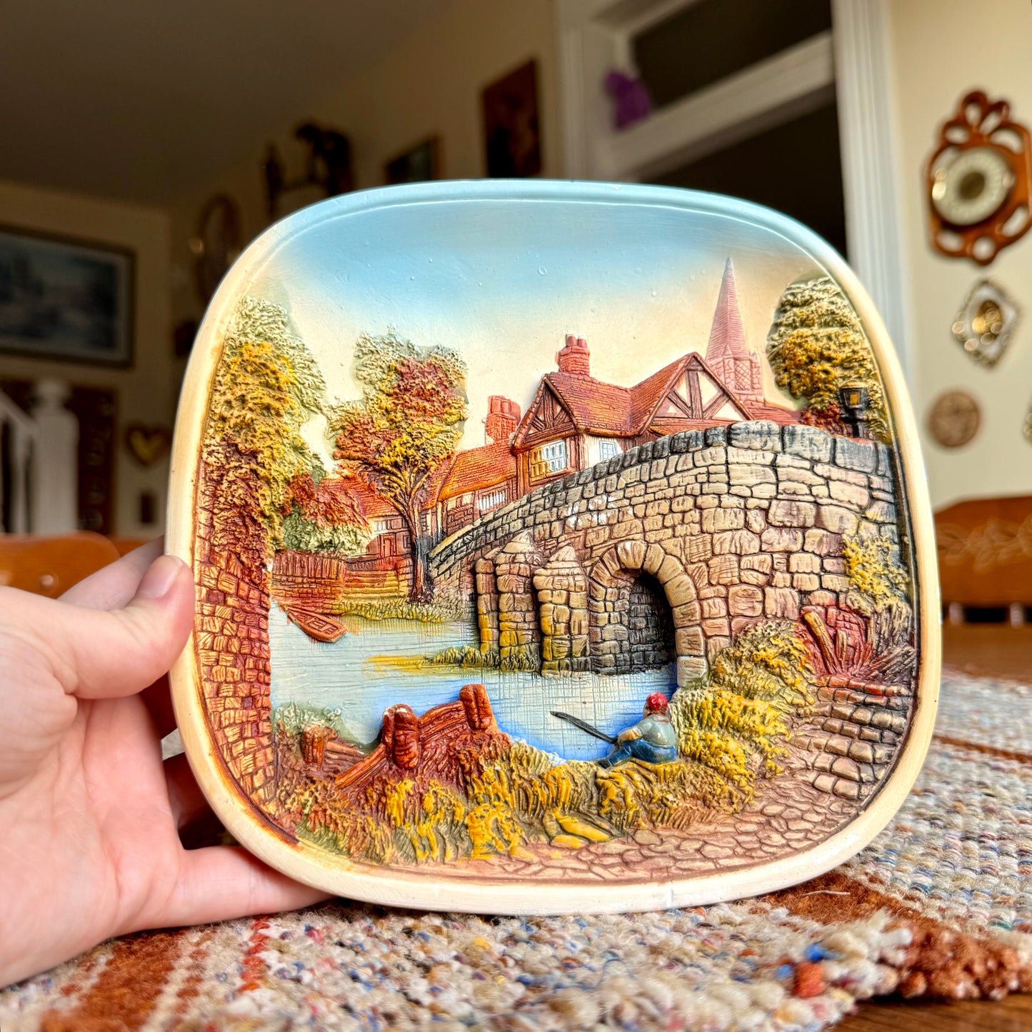 Legend Products 3D Chalkware Wall Plate / Plaque - Fisherman Scene