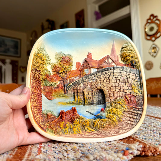 Legend Products 3D Chalkware Wall Plate / Plaque - Fisherman Scene