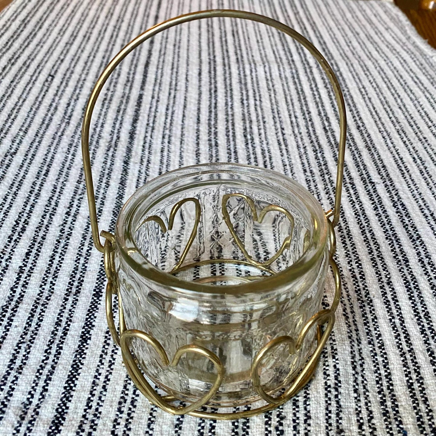Home Interiors Gold Wire Heart Basket with Removable Glass Jar