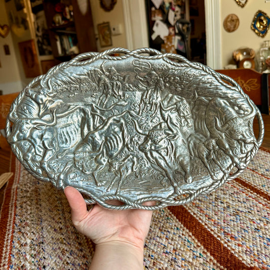 1993 Arthur Court Aluminum Longhorn Cowboy Western Platter