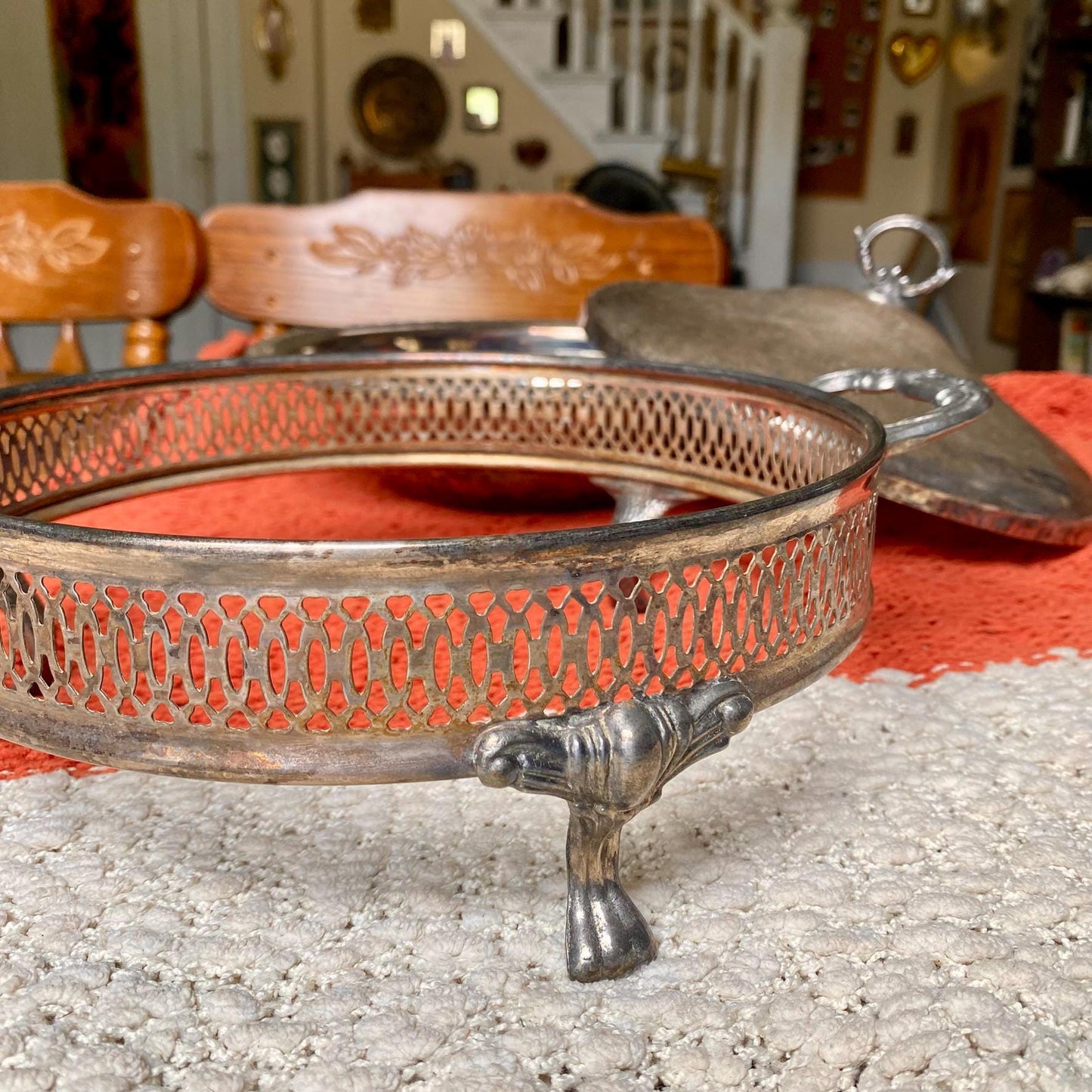 Mid-Century Footed Silver Plated Covered Chafing Dish Casserole Warmer
