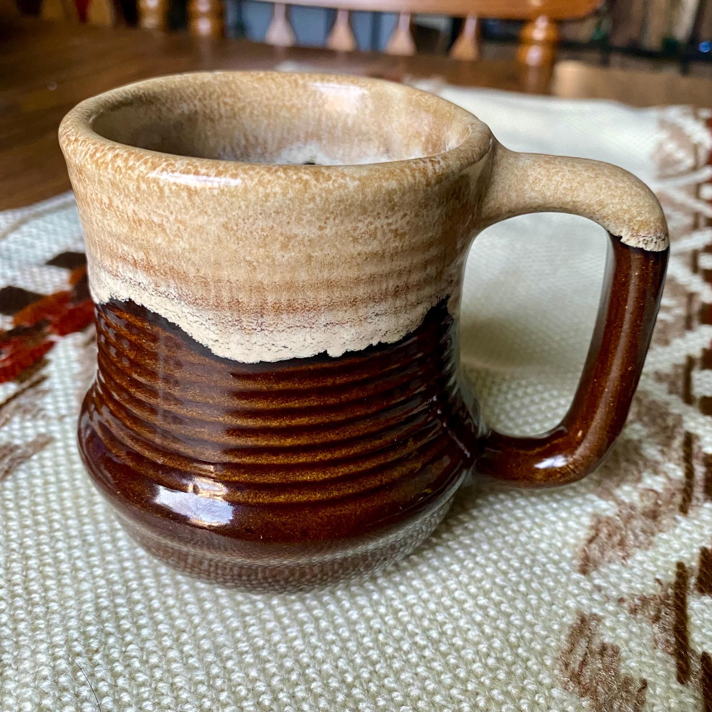Vintage Mid Century Modern Brown And Tan Stoneware Mug
