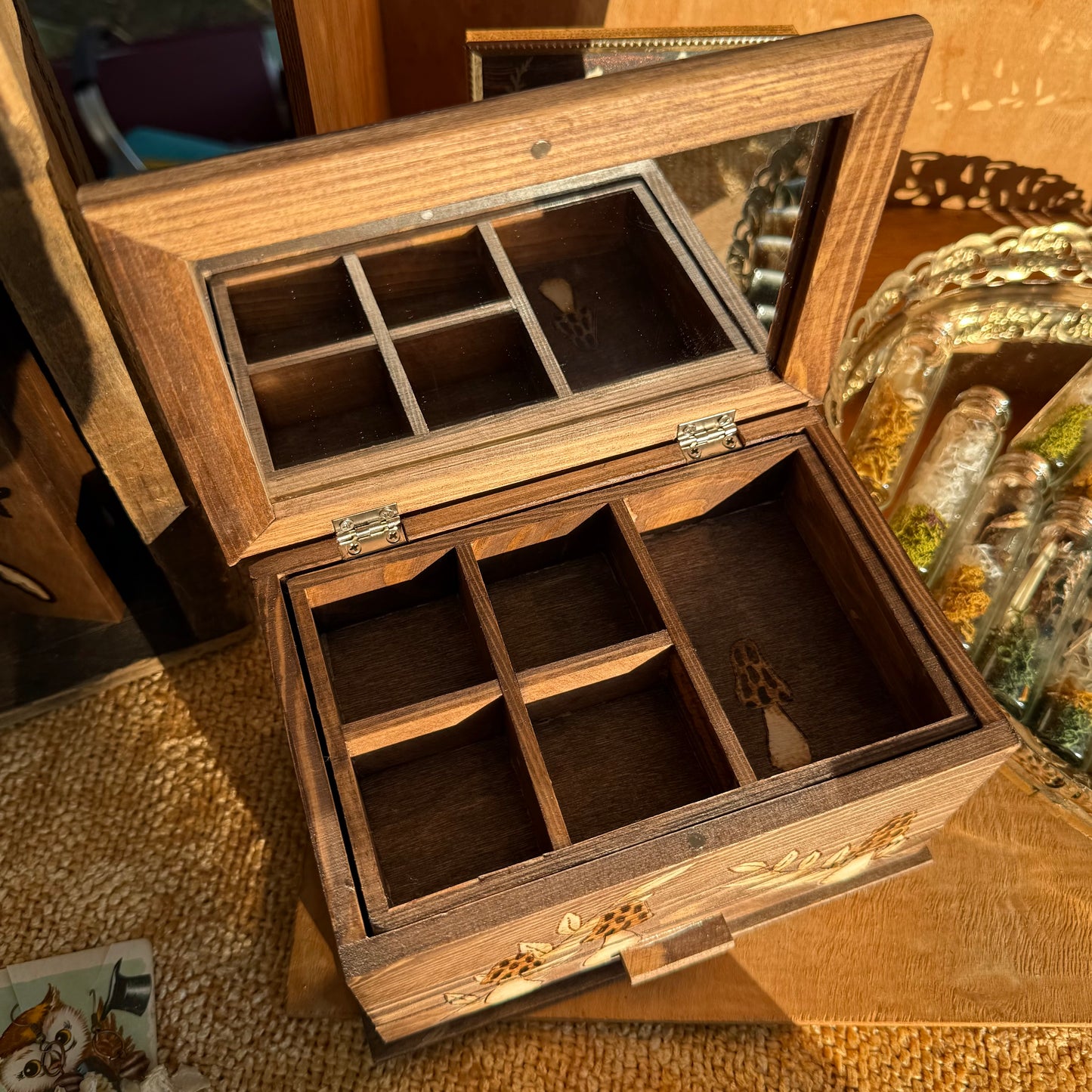 Hand Woodburned and Stained Morel Mushroom Themed Jewelry Box