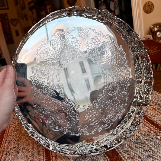 Vintage Goldinger Grape Design Silver Plated Vanity Tray - Still in Box