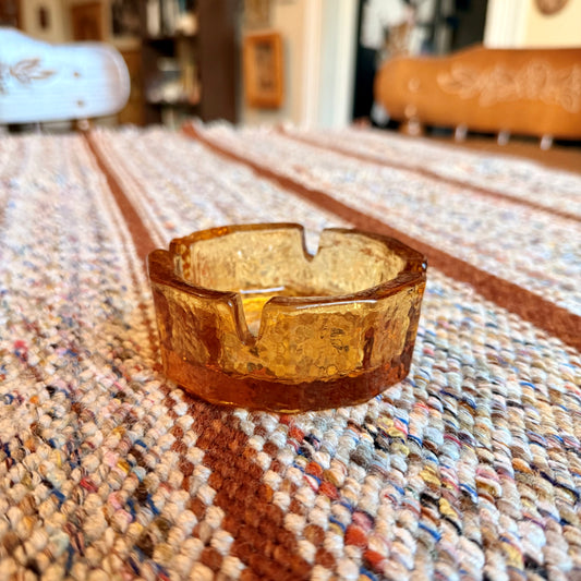 Vintage Mid-Century Modern Textured Amber Glass Ash Tray