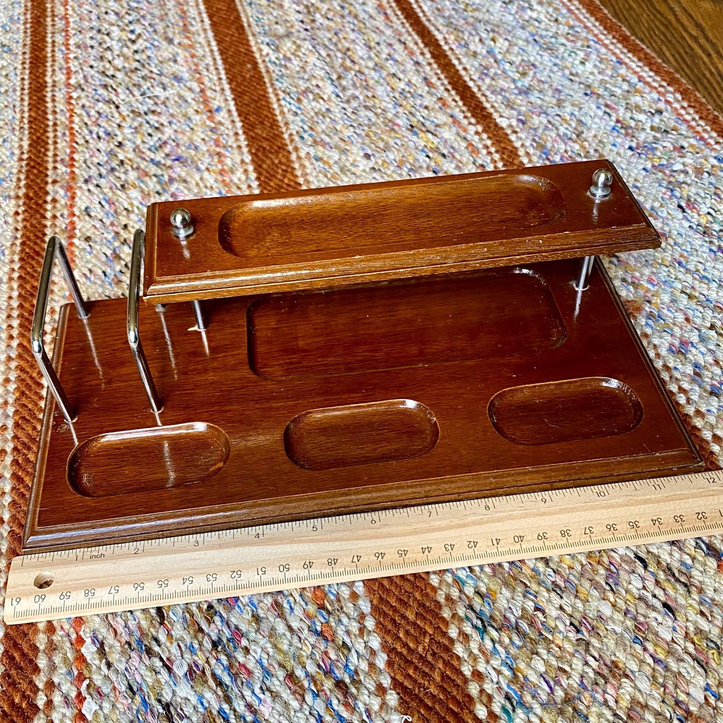 Vintage Dresser Valet Stand Organizer Tray Wood and Metal with Feet