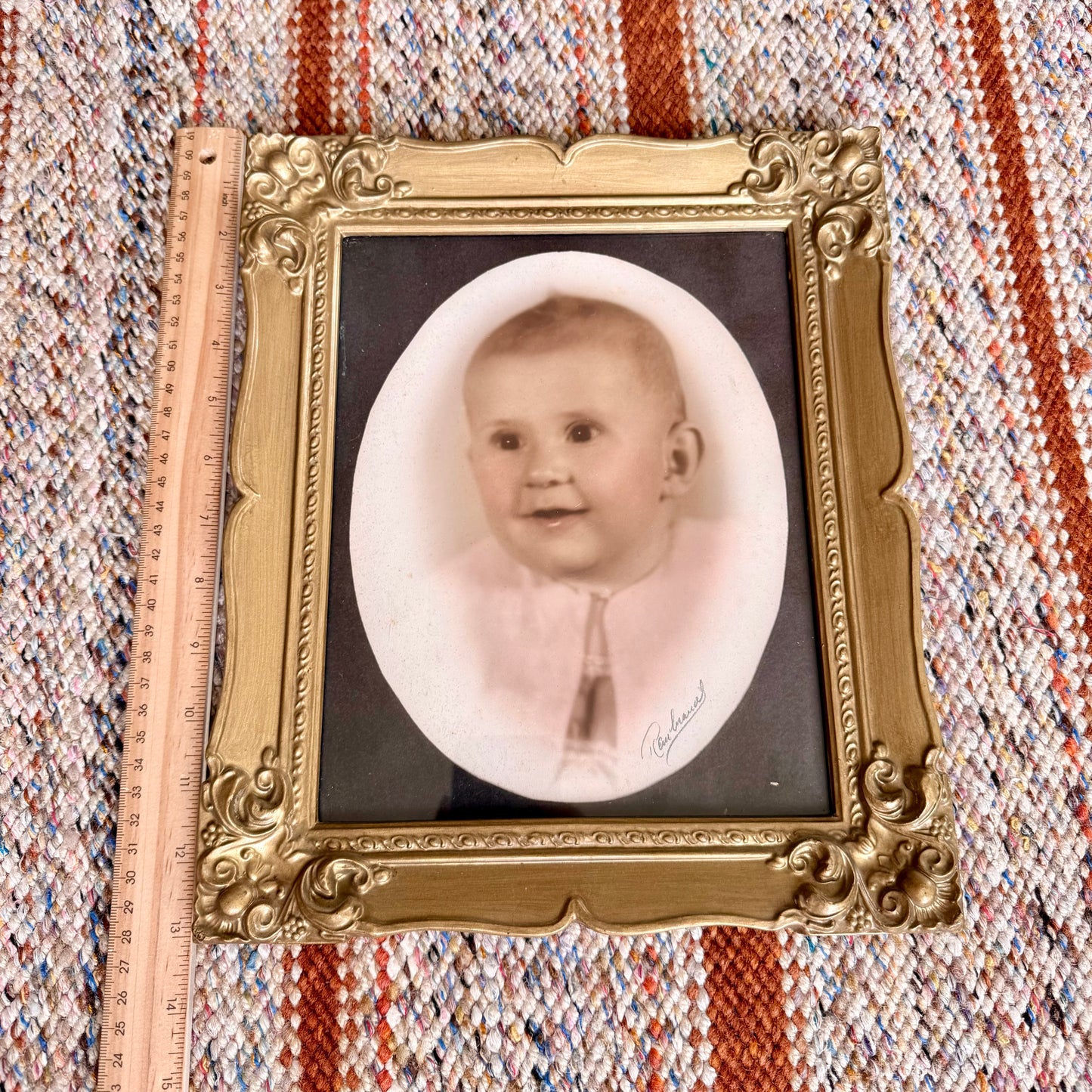 Antique Baby Photo in Vintage Victorian Gold Gilt Ornate Frame
