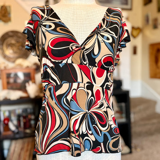 Vintage 90s / 2000s y2k Om 70s Patterned Baby Doll Top