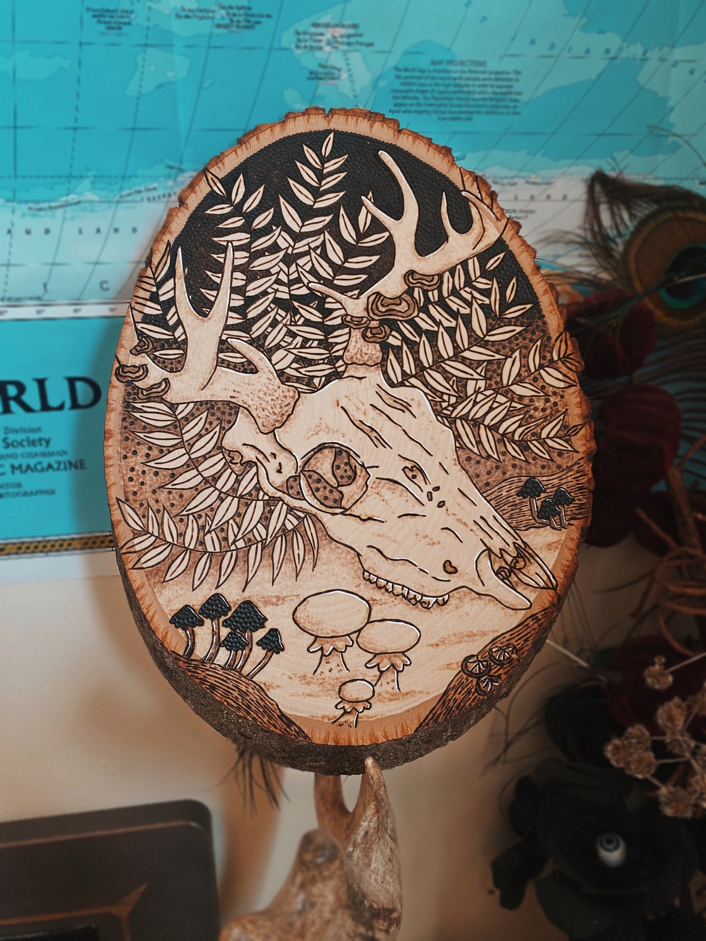 8.5x11” Deer Skull in The Forest Pyrography Woodburning