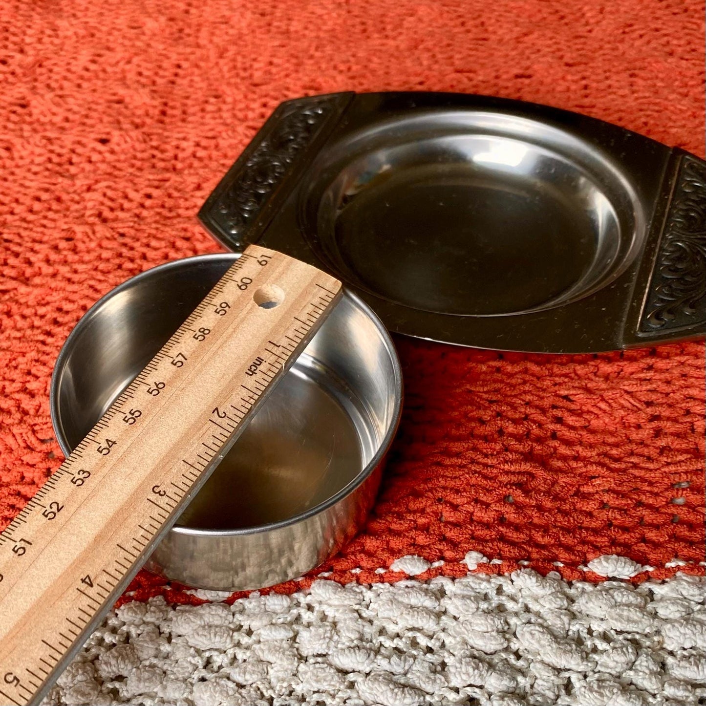 Vintage Mid-Century Modern International Stainless Steel Ornate Chip and Dip Tray