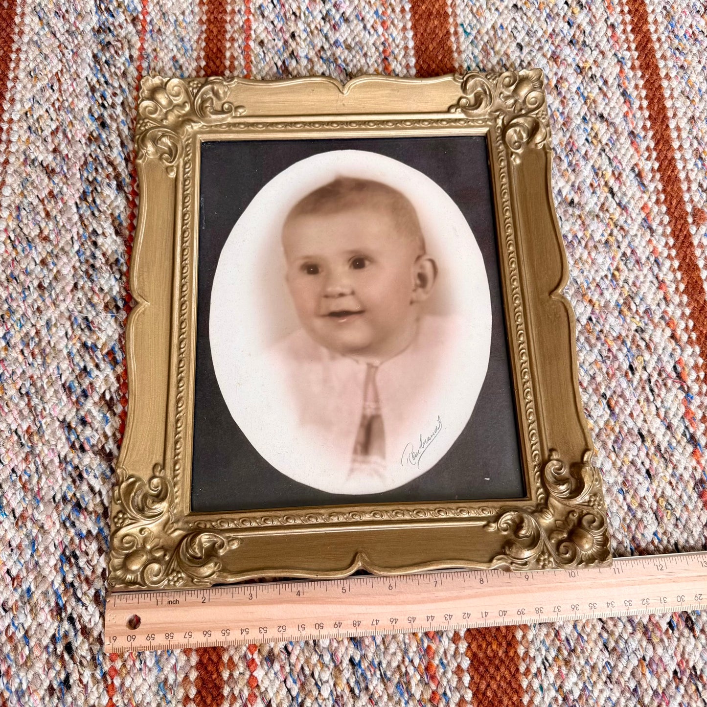 Antique Baby Photo in Vintage Victorian Gold Gilt Ornate Frame
