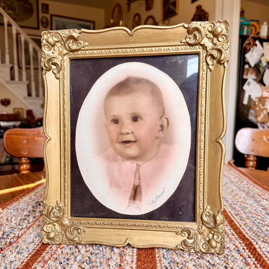 Antique Baby Photo in Vintage Victorian Gold Gilt Ornate Frame