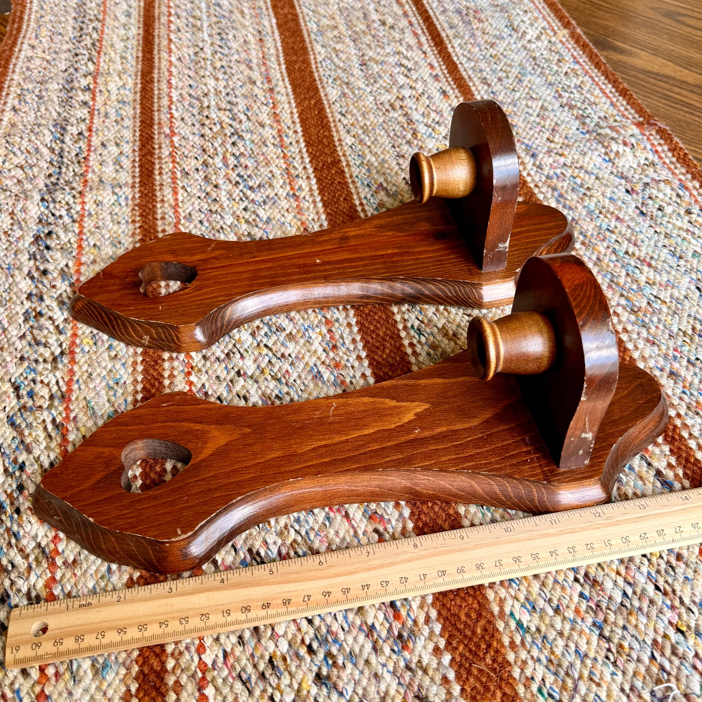 Handmade Vintage Heart Cutout Primitive Wooden Candlestick Holders