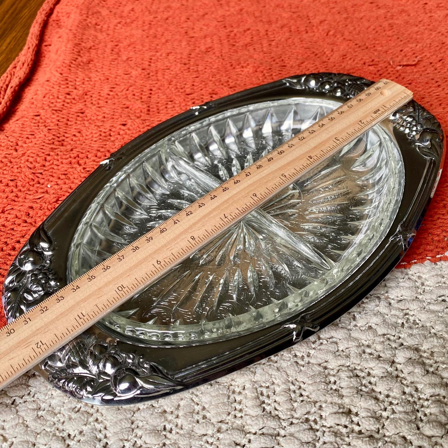Vintage Shelton-Ware Metal Serving / Trinket Tray with Removable Glass Insert