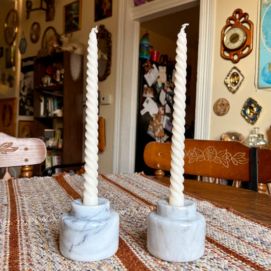 Vintage Julie Pomerantz Heavy Marble Stone Candle Holders