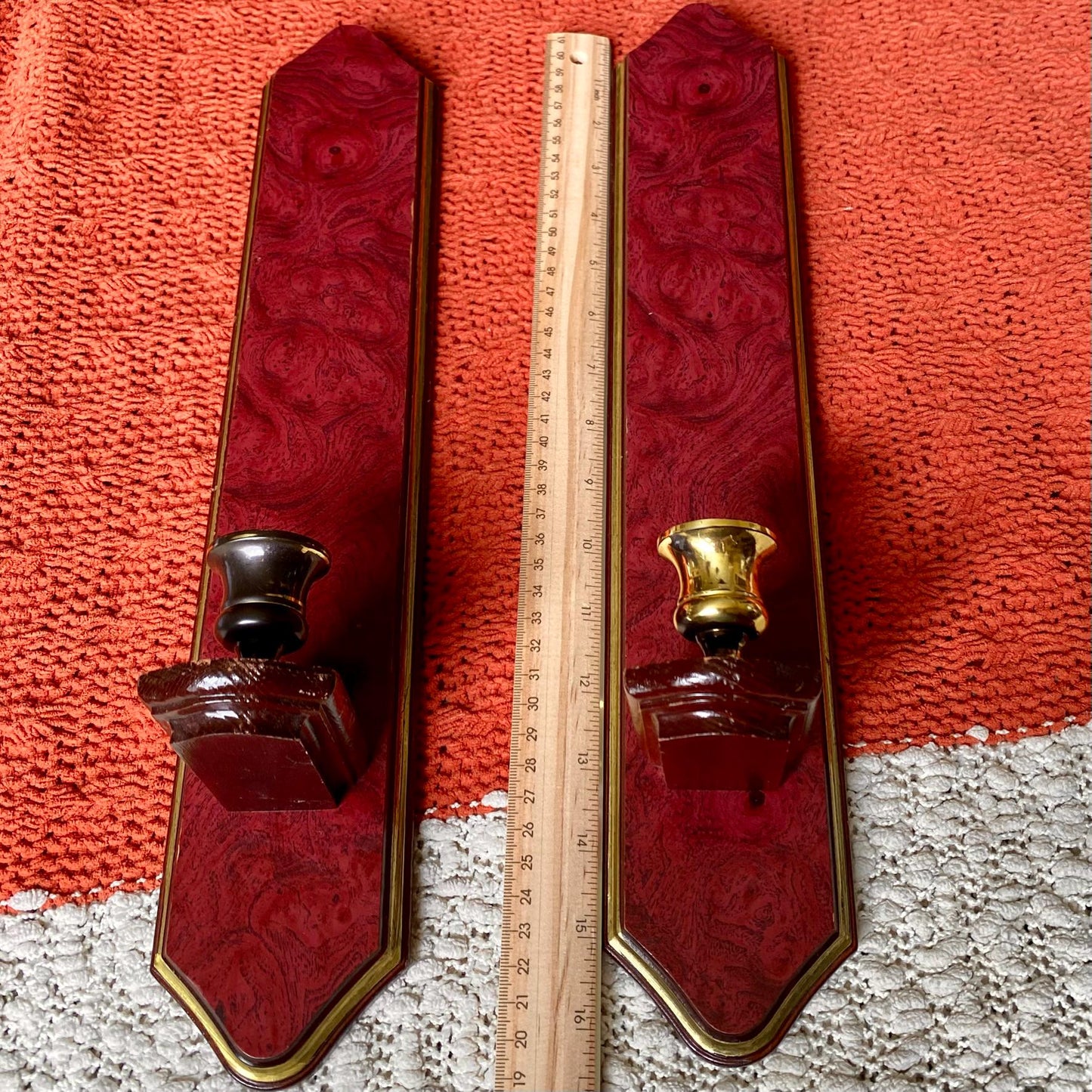 Set of Two Vintage Home Interiors Cherry Wood Wall Sconce / Candle Holders