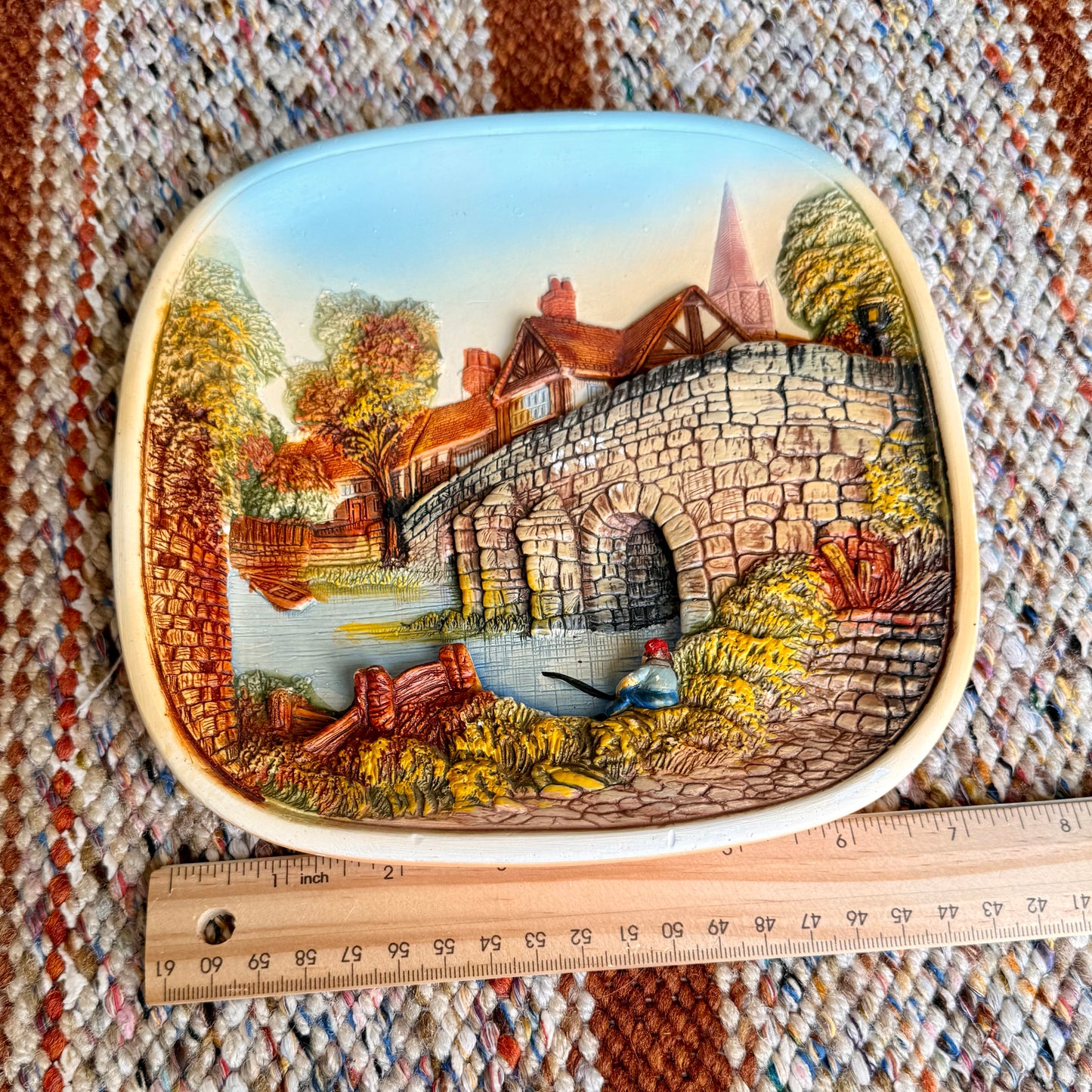 Legend Products 3D Chalkware Wall Plate / Plaque - Fisherman Scene