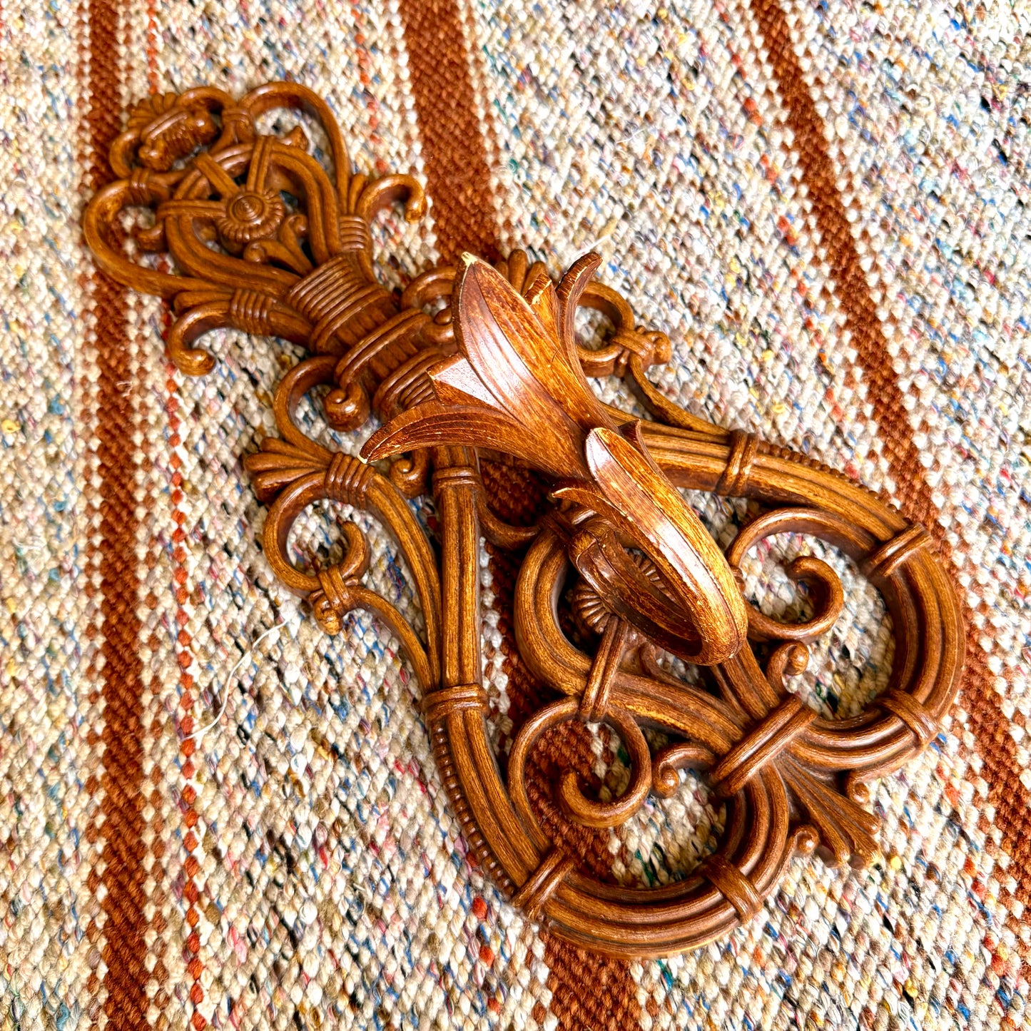 Vintage Dart Ind 70s Faux Bamboo Ornate Wall Sconce Candle Holders