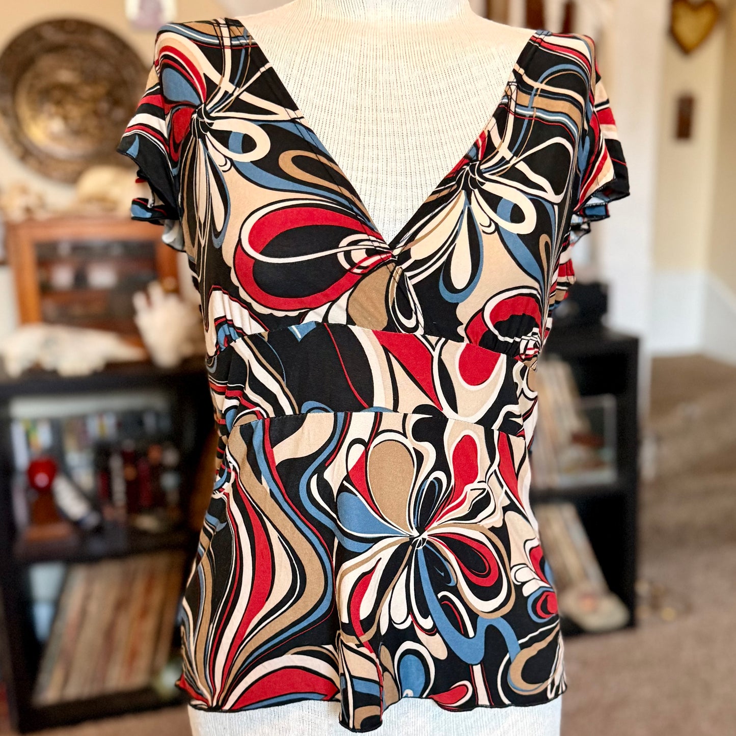 Vintage 90s / 2000s y2k Om 70s Patterned Baby Doll Top