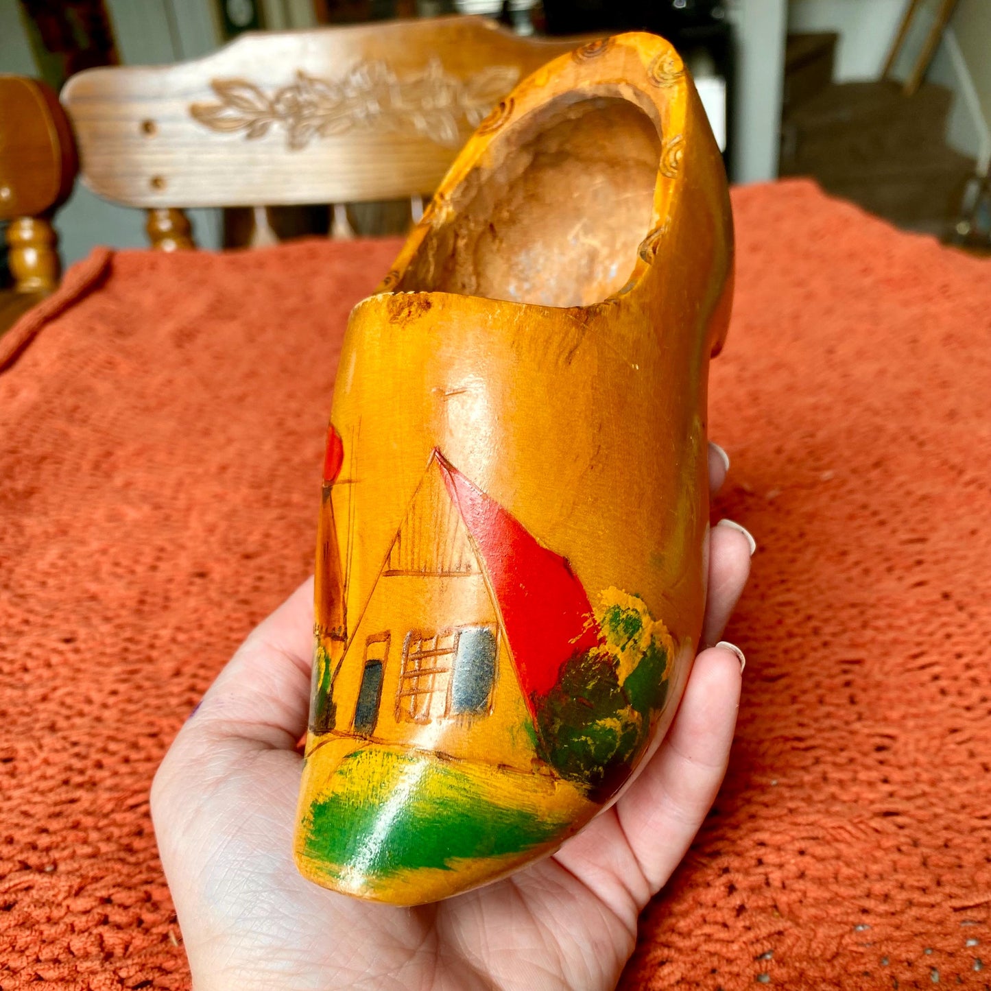 Vintage Authentic Hand Carved Wooden Dutch Clog Wall Hanging - Made In Holland