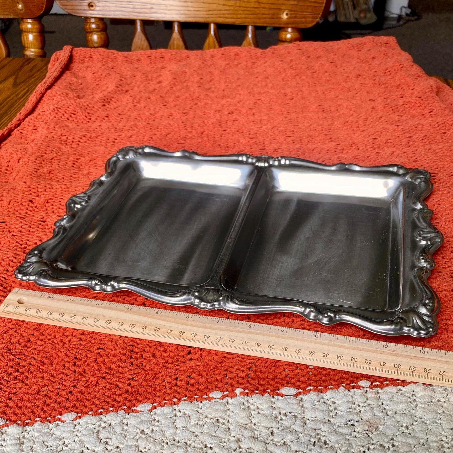 Vintage Metal 2-Compartment Serving Tray / Trinket Tray