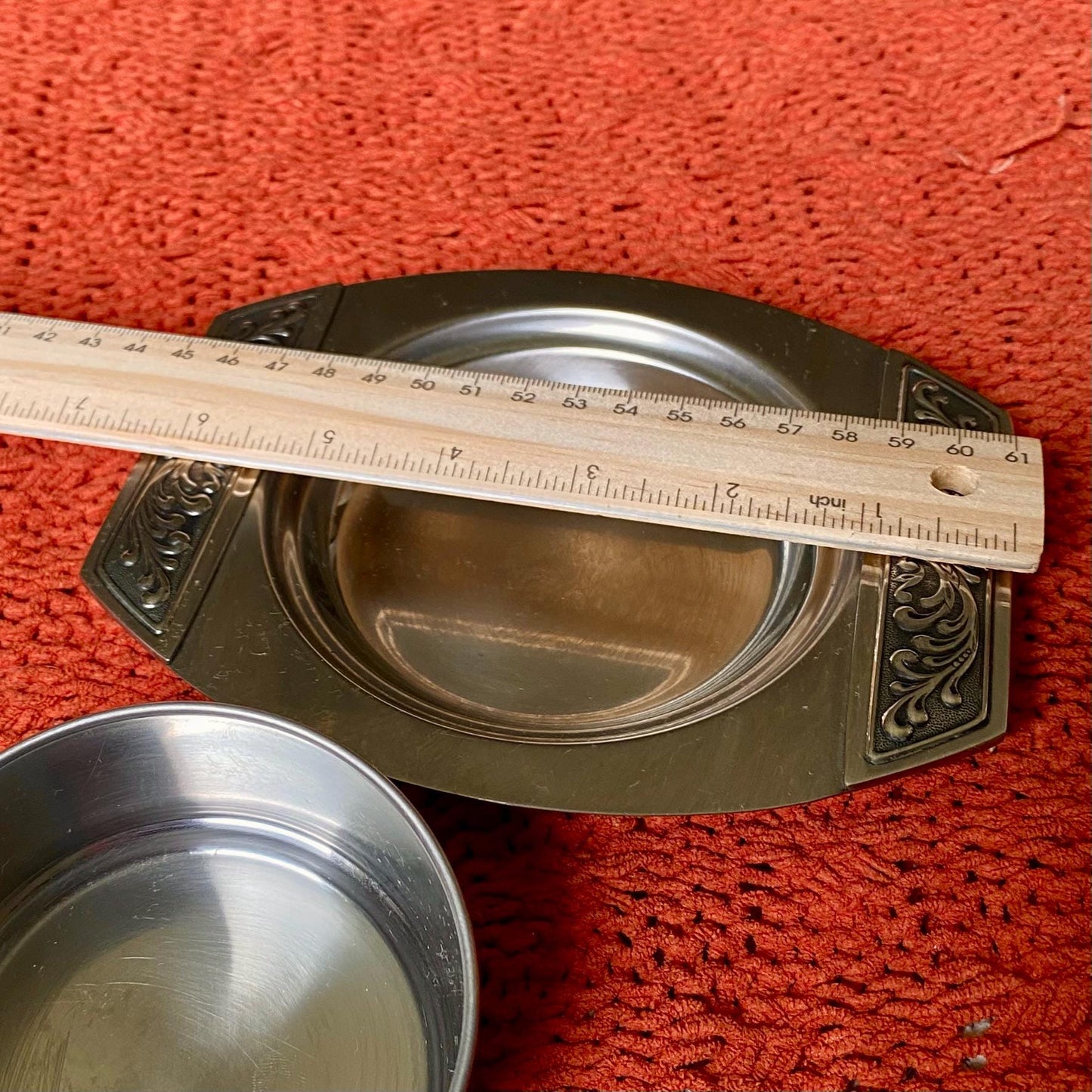 Vintage Mid-Century Modern International Stainless Steel Ornate Chip and Dip Tray
