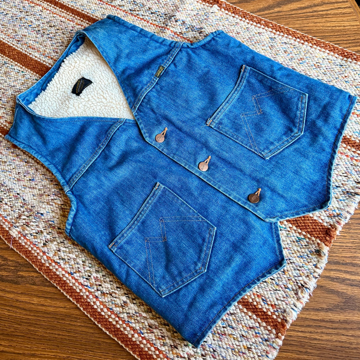 Maverick Automaticks Vintage 70s Blue Denim Sherpa Lined Vest