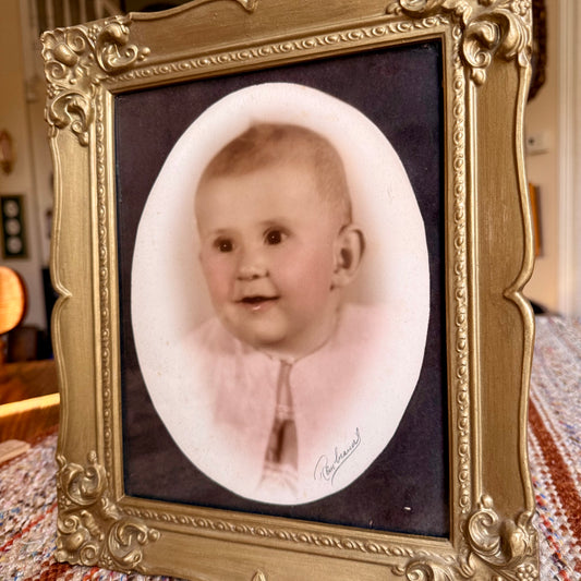 Antique Baby Photo in Vintage Victorian Gold Gilt Ornate Frame