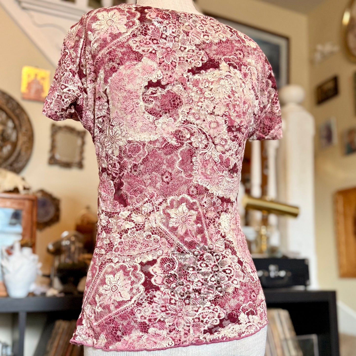 Vintage 90s / 2000s Fashion Bug Y2K Floral Lace Babydoll Top