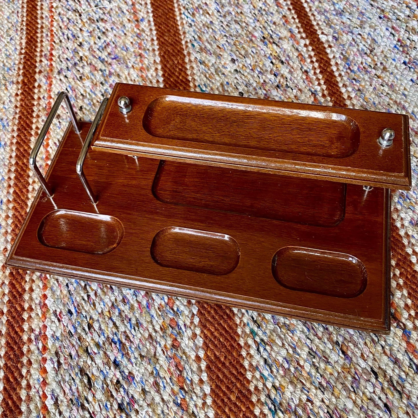 Vintage Dresser Valet Stand Organizer Tray Wood and Metal with Feet