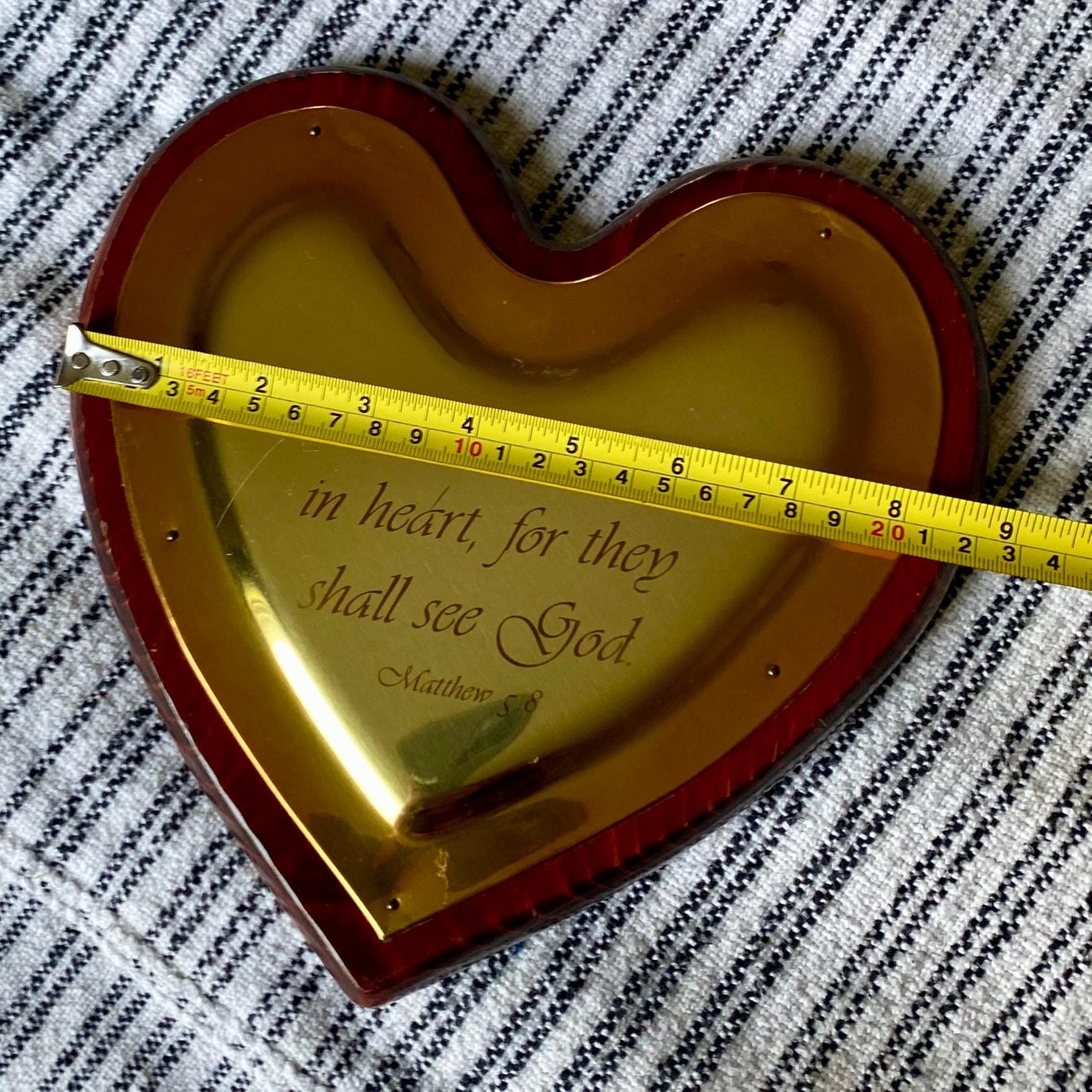 Vintage Wood and Brass Heart Shaped Bible Verse Wall Hanging