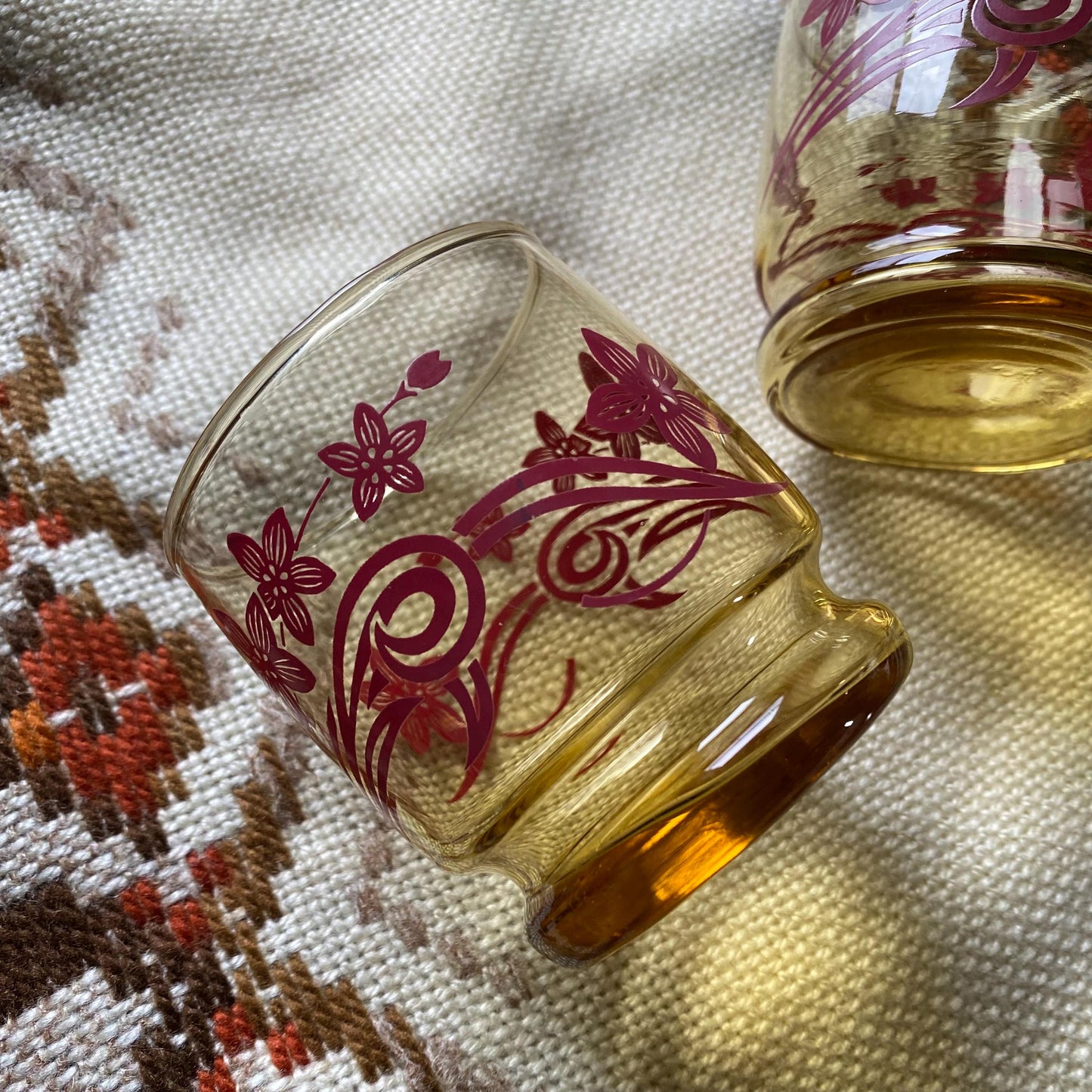 Vintage MCM Pair of Floral Stacking Glasses