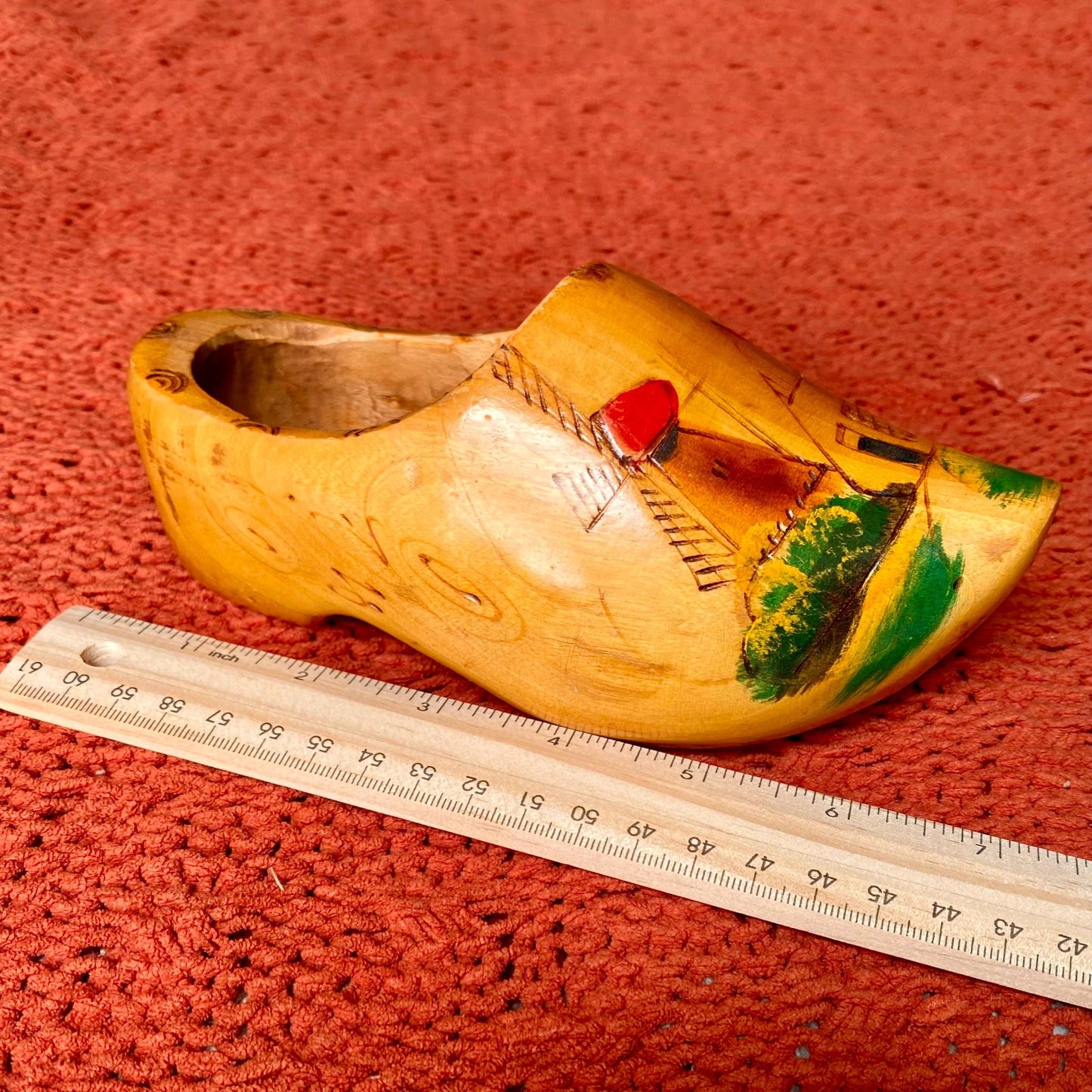 Vintage Authentic Hand Carved Wooden Dutch Clog Wall Hanging - Made In Holland