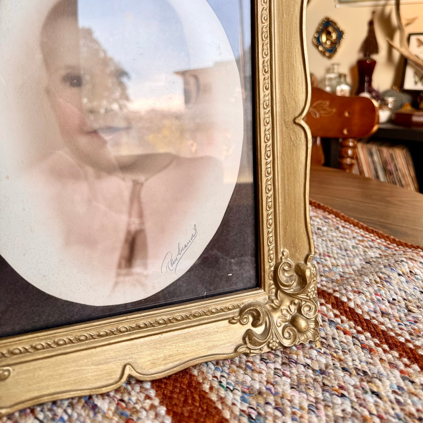 Antique Baby Photo in Vintage Victorian Gold Gilt Ornate Frame