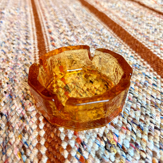 Vintage Mid-Century Modern Textured Amber Glass Ash Tray