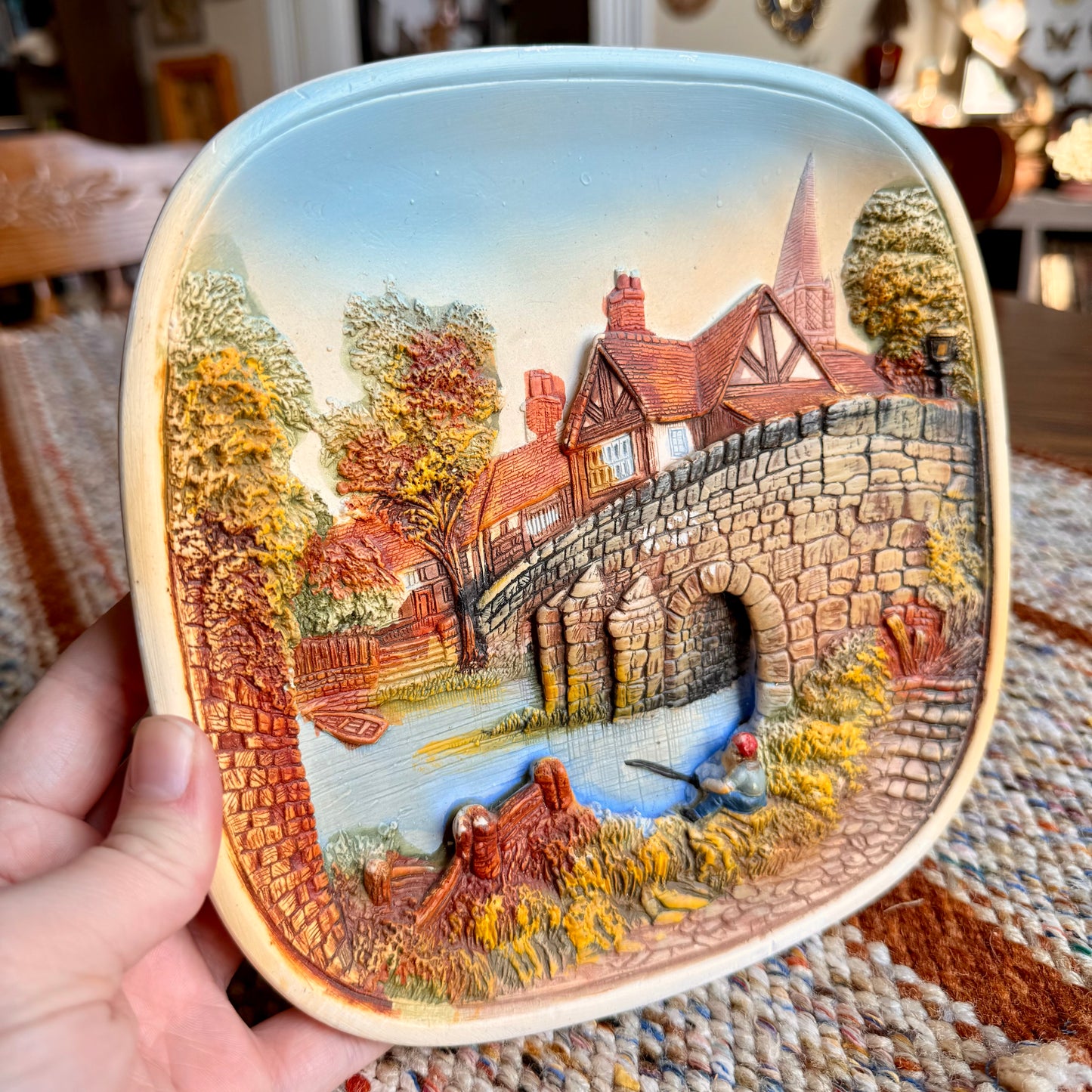 Legend Products 3D Chalkware Wall Plate / Plaque - Fisherman Scene