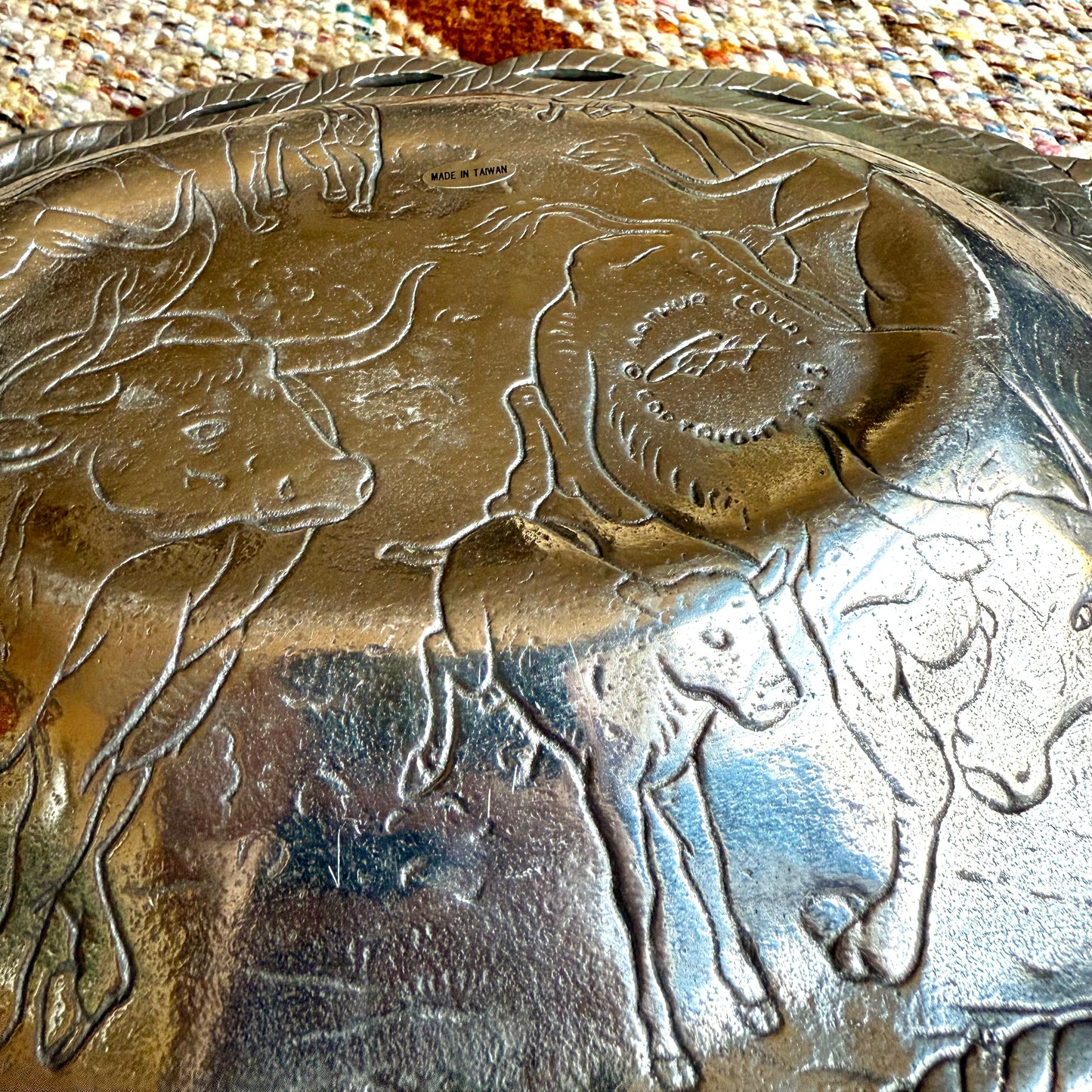 1993 Arthur Court Aluminum Longhorn Cowboy Western Platter