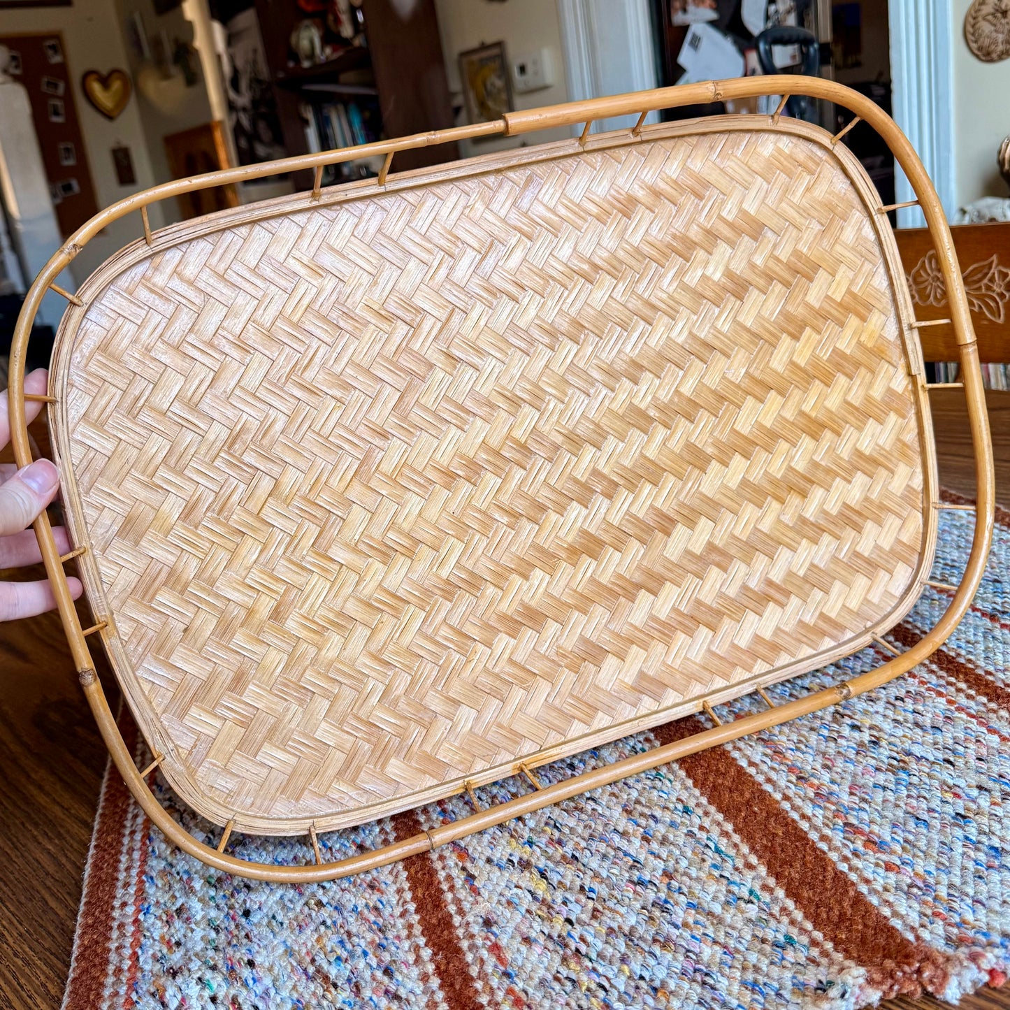 ONE - Vintage Mid-Century Modern Woven Bamboo Basket Serving / Trinket Tray