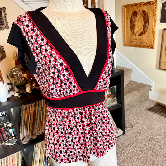 Vintage 2000s Y2K Patterned Speechless Tie Back Babydoll Top