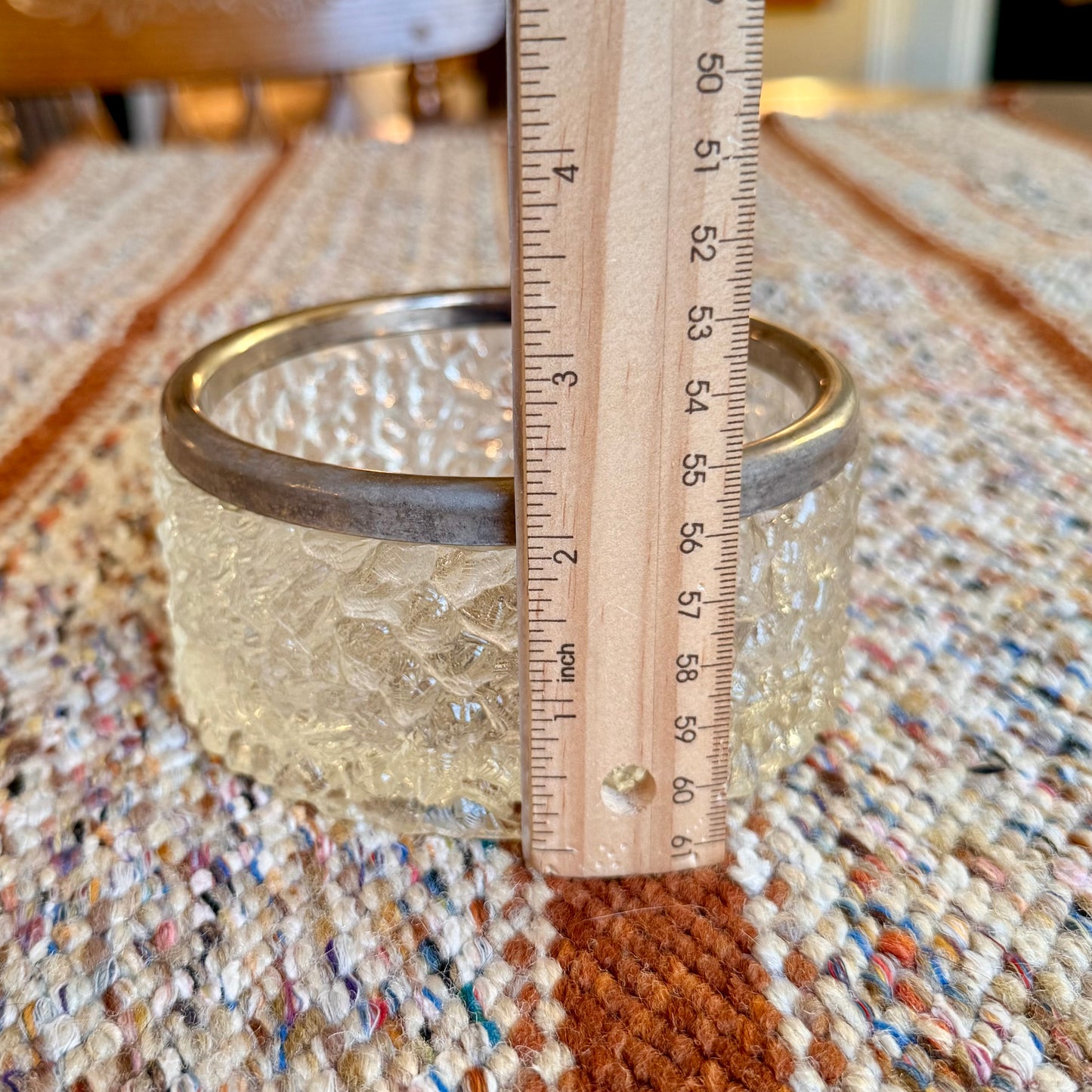 Vintage MidCentury Modern Davidson Brama Luna Crystal Glass Bowl with Silver Rim