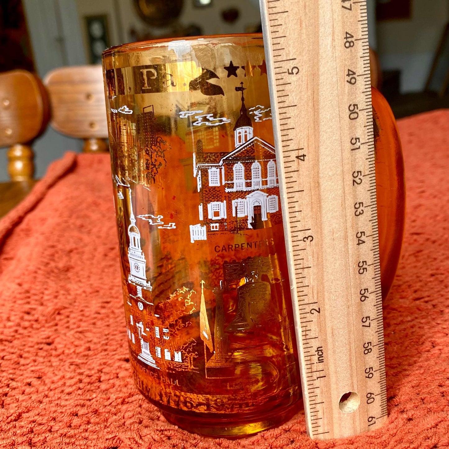 Vintage Philadelphia Commemorative Souvenir Amber Glass Beer Mug