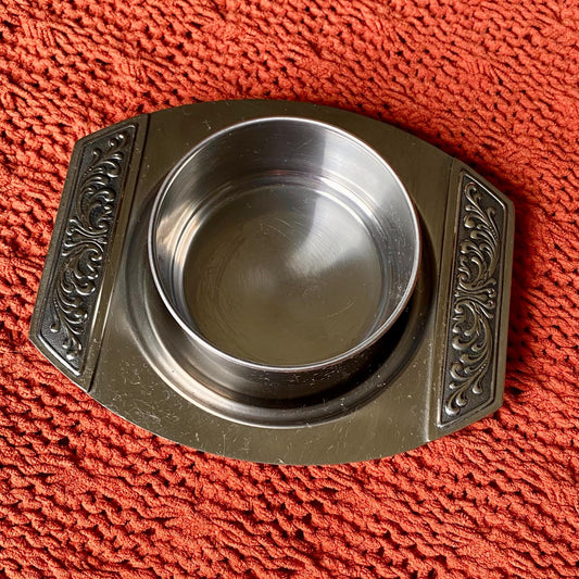 Vintage Mid-Century Modern International Stainless Steel Ornate Chip and Dip Tray