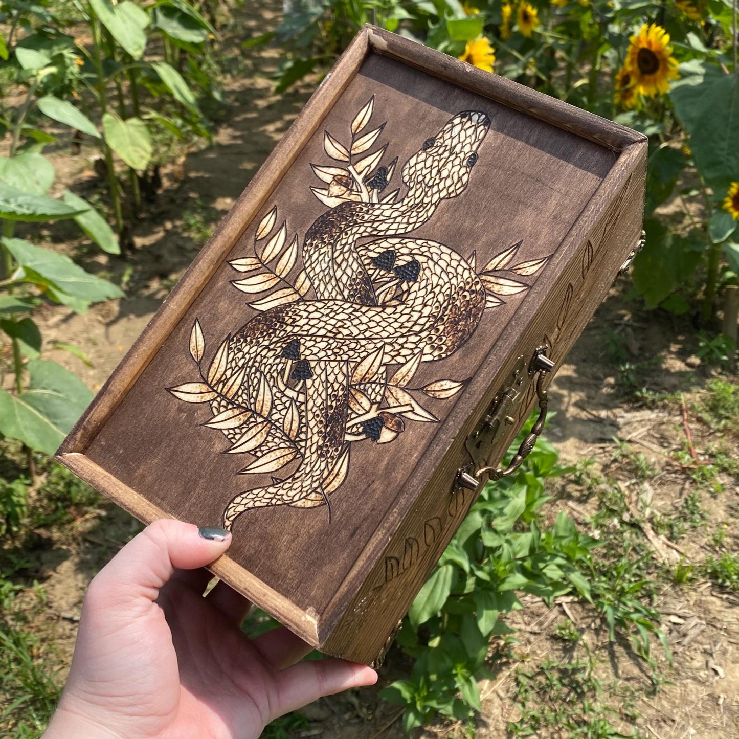 Hand Woodburned Snake Wooden Jewelry Box with Removable Inserts