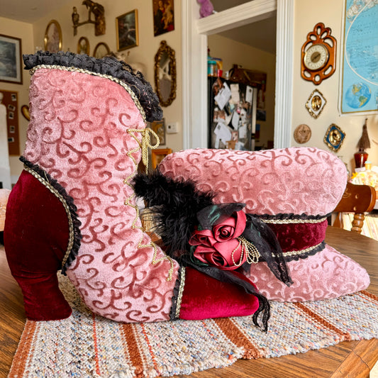 Vintage Velvet Victorian Style Boot and Hat Throw Pillows