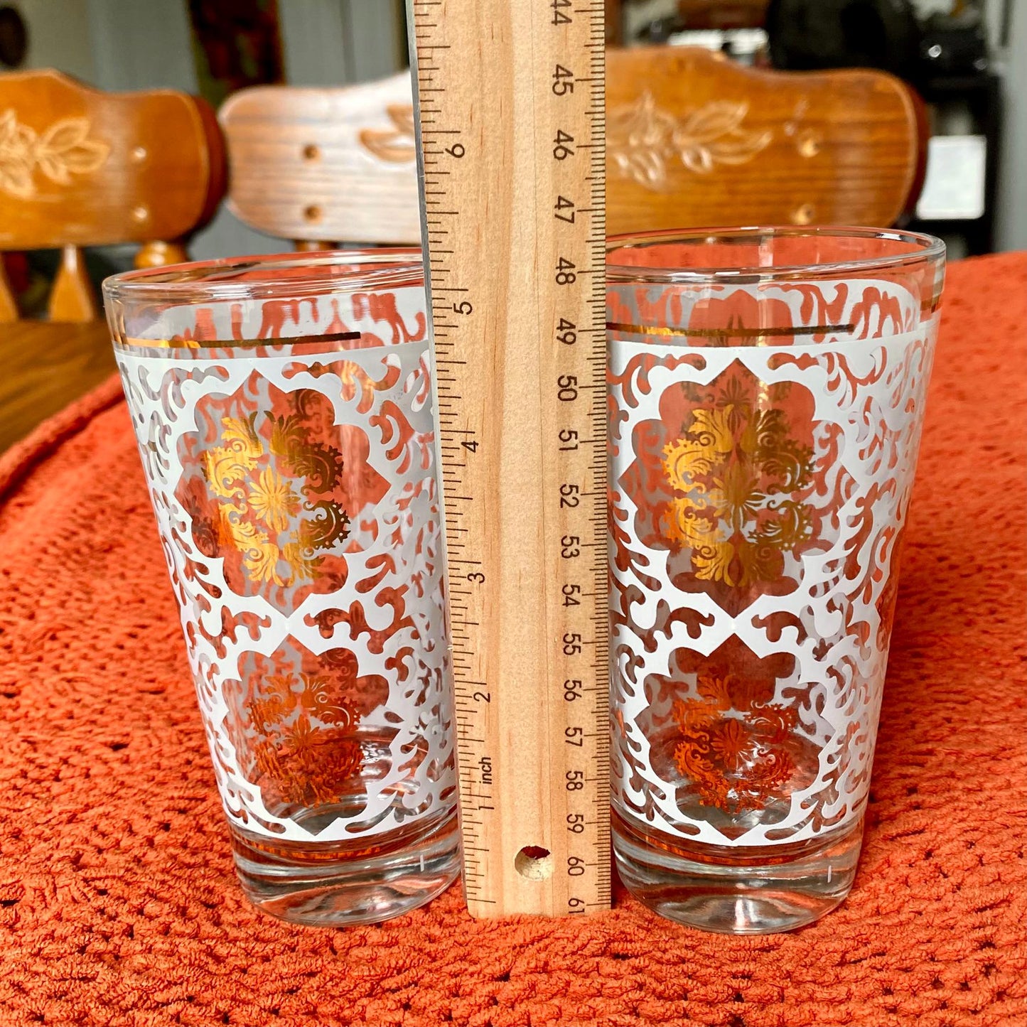 Set of Two Vintage White and Gold Lace Moroccan Moorish Tumbler Cocktail Glasses