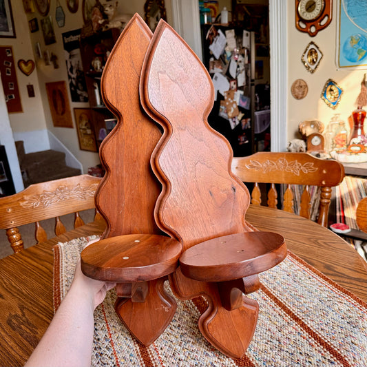 Pair of Vintage Amish Solid Wood Tall Wall Shelf Sconces