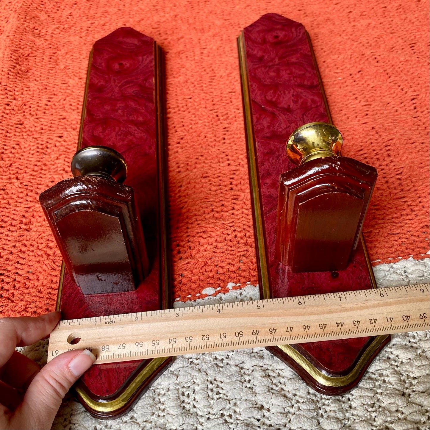 Set of Two Vintage Home Interiors Cherry Wood Wall Sconce / Candle Holders
